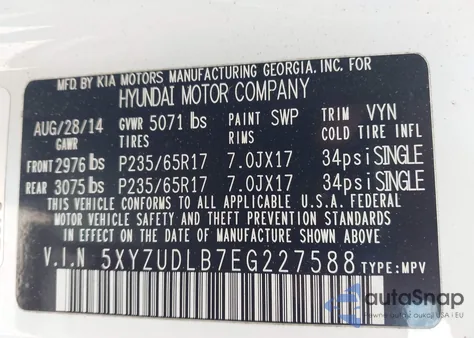 2014 Hyundai Santa Fe Sport 2.4L from USA, damaged, VIN 5XYZUDLB7EG227588